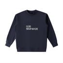 God-Made Heavyweight Crewneck by Kingdom Mind Apparel, front view showing black cotton sweatshirt with logo print