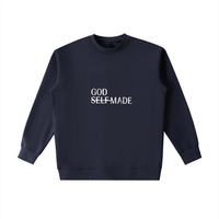 God-Made Heavyweight Crewneck by Kingdom Mind Apparel, front view showing black cotton sweatshirt with logo print
