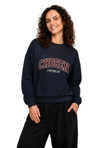 Kingdom Mind Apparel heavyweight crewneck sweatshirt in black, showing a close-up of the fabric and collar detail.