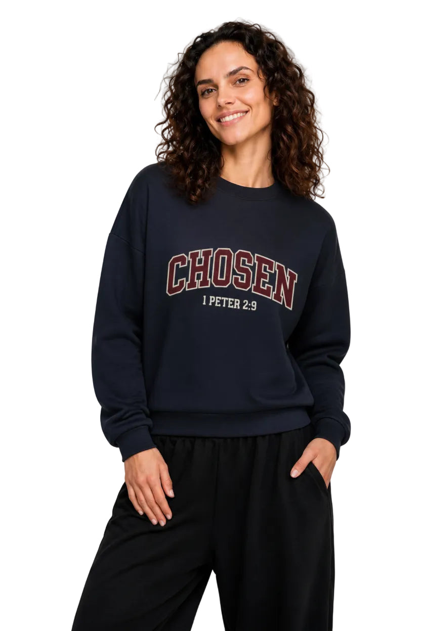 Kingdom Mind Apparel heavyweight crewneck sweatshirt in black, showing a close-up of the fabric and collar detail.