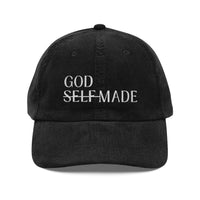 God-Made Embroidered Corduroy Cap — "Self" Crossed Out