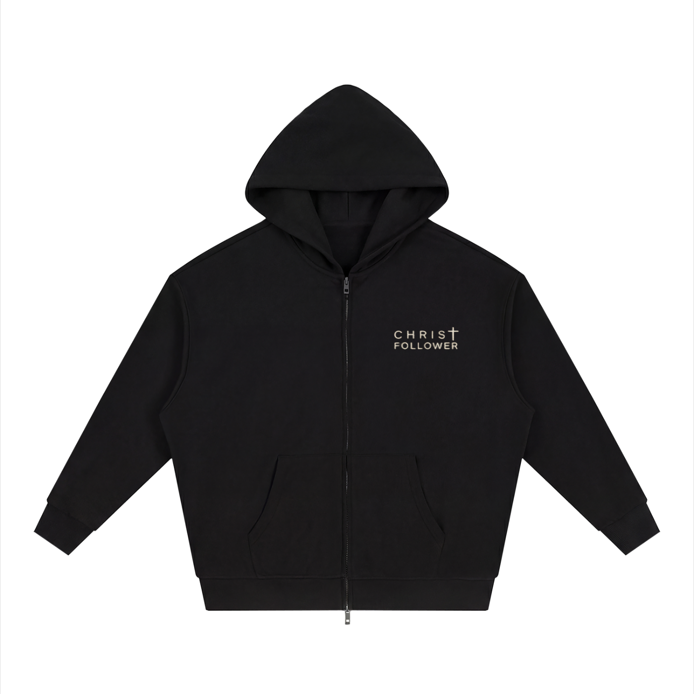 Unisex Loose Solid Full Zip Hoodie