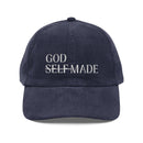 God-Made Embroidered Corduroy Cap — "Self" Crossed Out