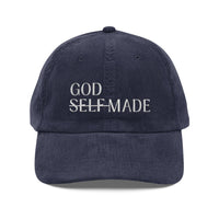 God-Made Embroidered Corduroy Cap — "Self" Crossed Out