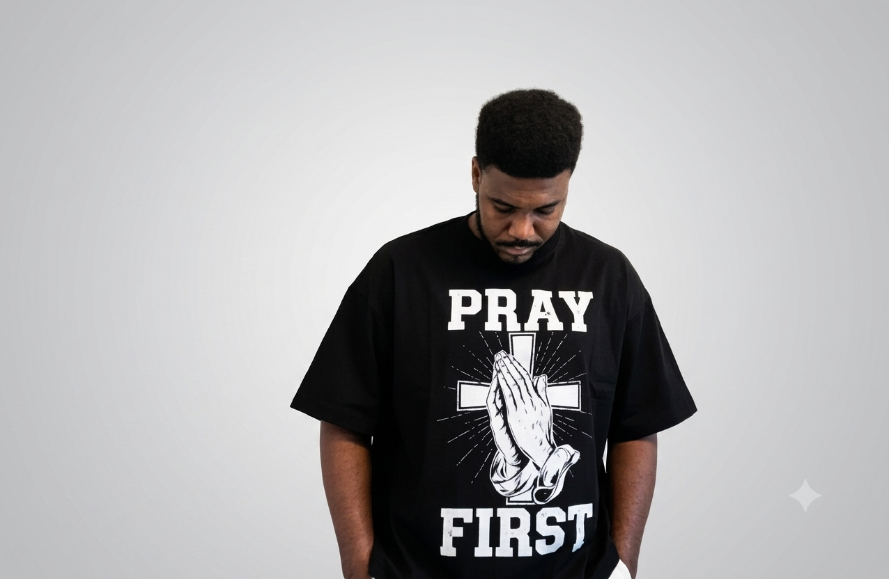 Pray First Black Tee