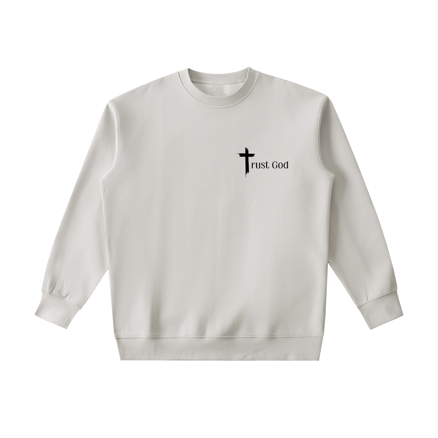 Kingdom Mind Apparel Trust God crewneck sweatshirt featuring a comfortable fit and inspirational design in soft fabric.