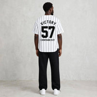 Victory jersey by Kingdom Mind Apparel featuring bold design and comfortable fit, displayed on a hanger.