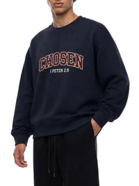 Kingdom Mind Apparel heavyweight crewneck sweatshirt in black, showing a close-up of the soft, durable fabric and classic fit.