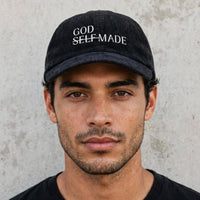 God-Made embroidered corduroy cap featuring a curved brim and adjustable strap, stylish hats by Kingdom Mind Apparel.