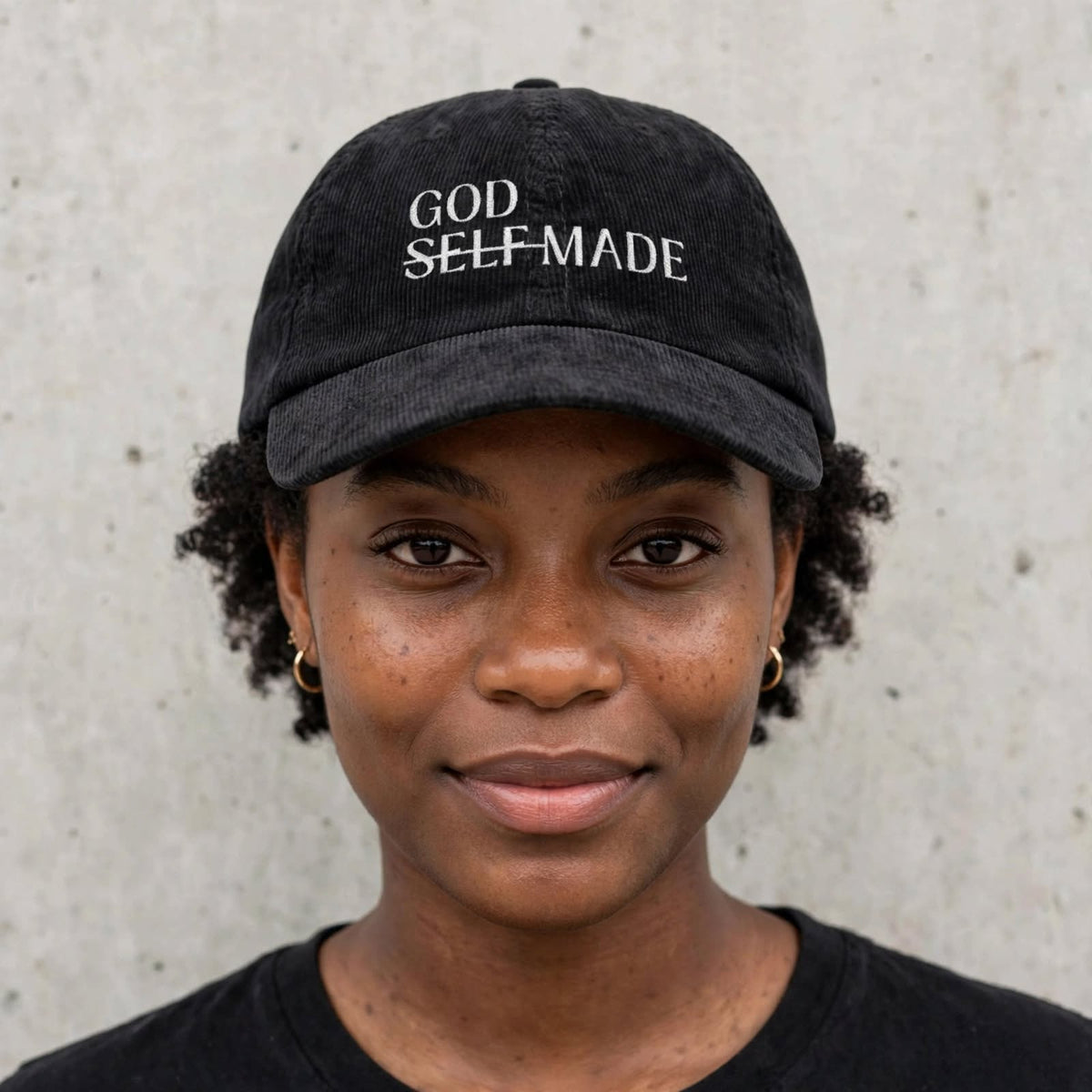 Kingdom Mind Apparel God-Made embroidered corduroy cap, stylish hat with detailed embroidery and a classic design.