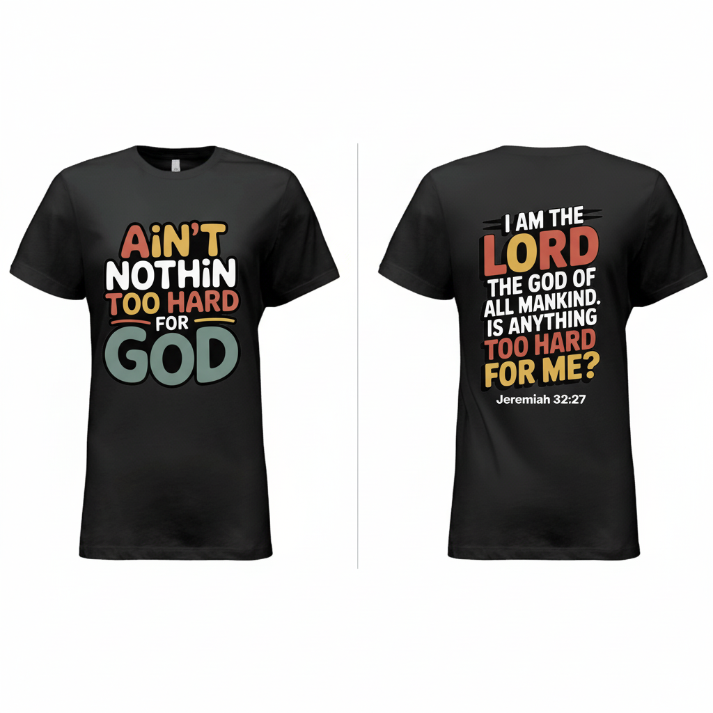 Ain't Nothin Too Hard For God shirt - front and back side by side
