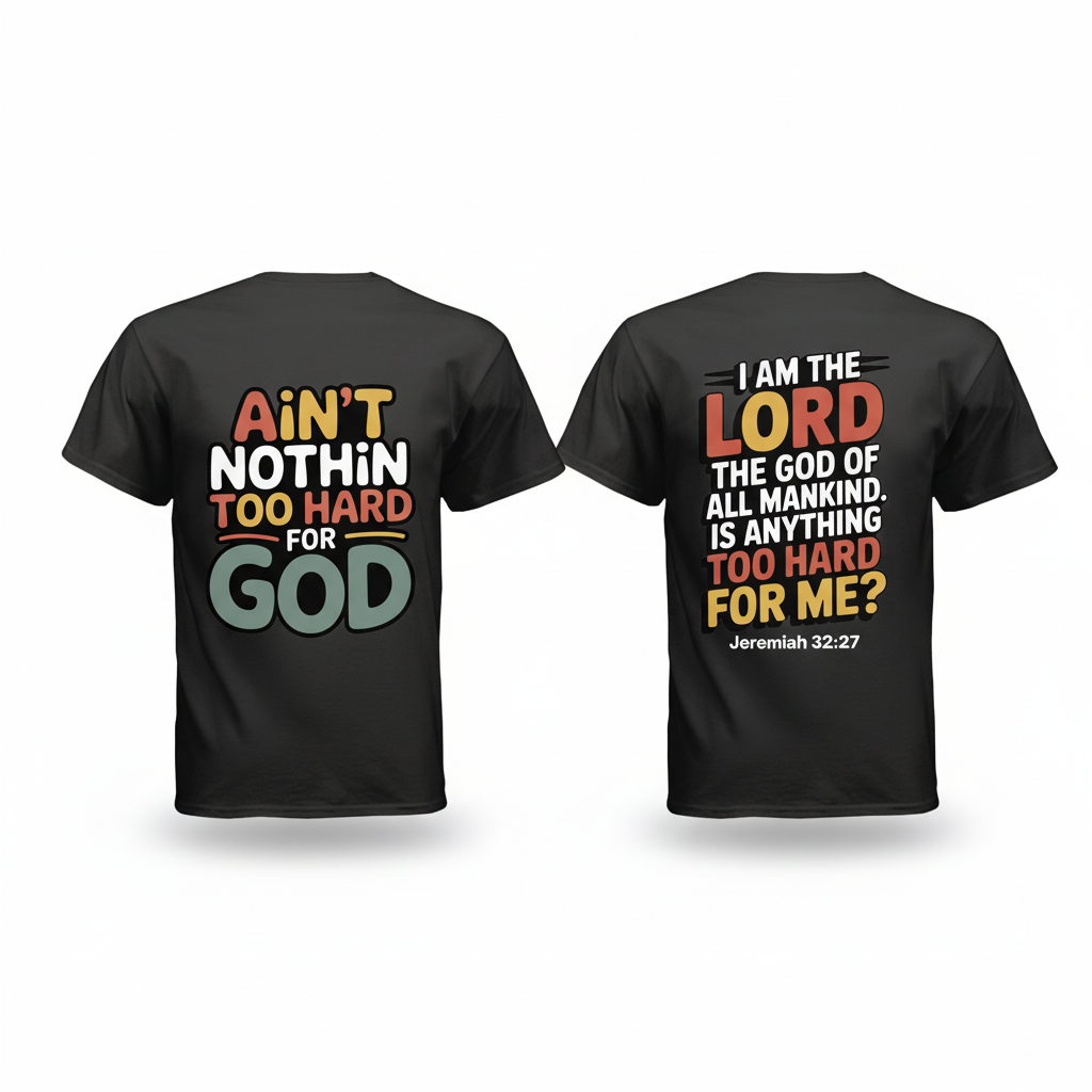 Ain't Nothin Too Hard For God shirt - front and back view