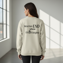 Female model - back view with Worries END where FAITH begins