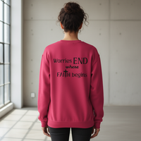 Female model - back view with Worries END where FAITH begins