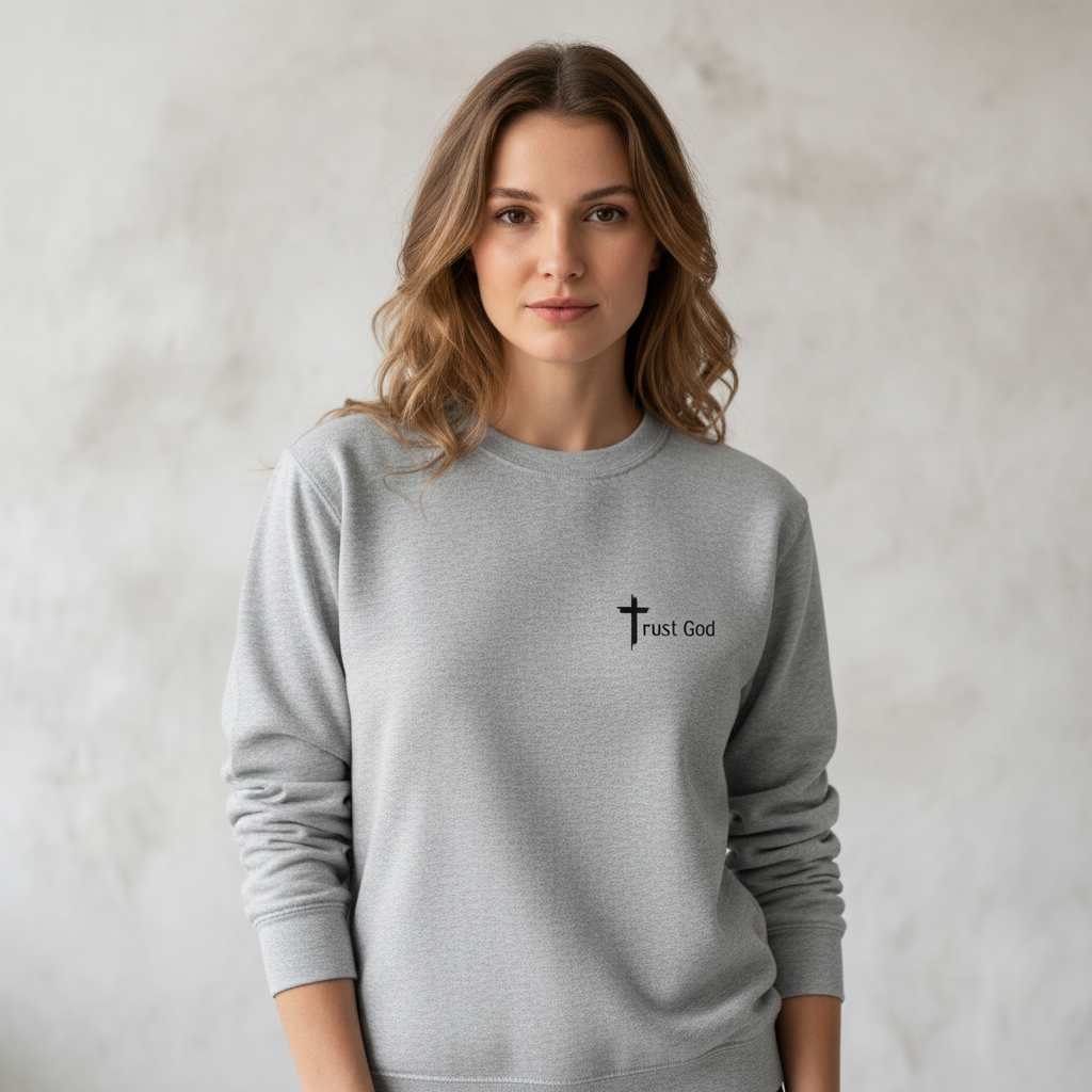 Female model - front view with Trust God design