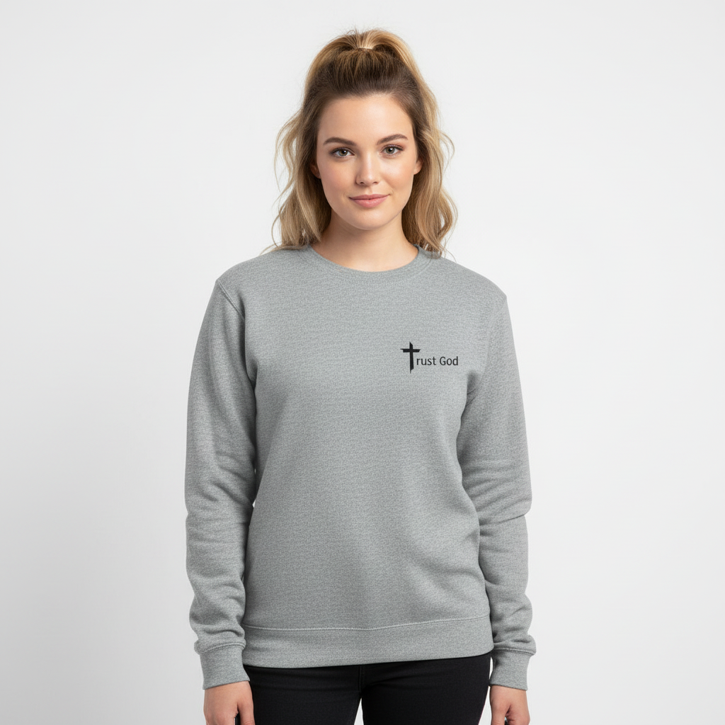 Female model - front view with Trust God design