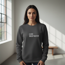 Female wearing GOD SELF-MADE charcoal crewneck