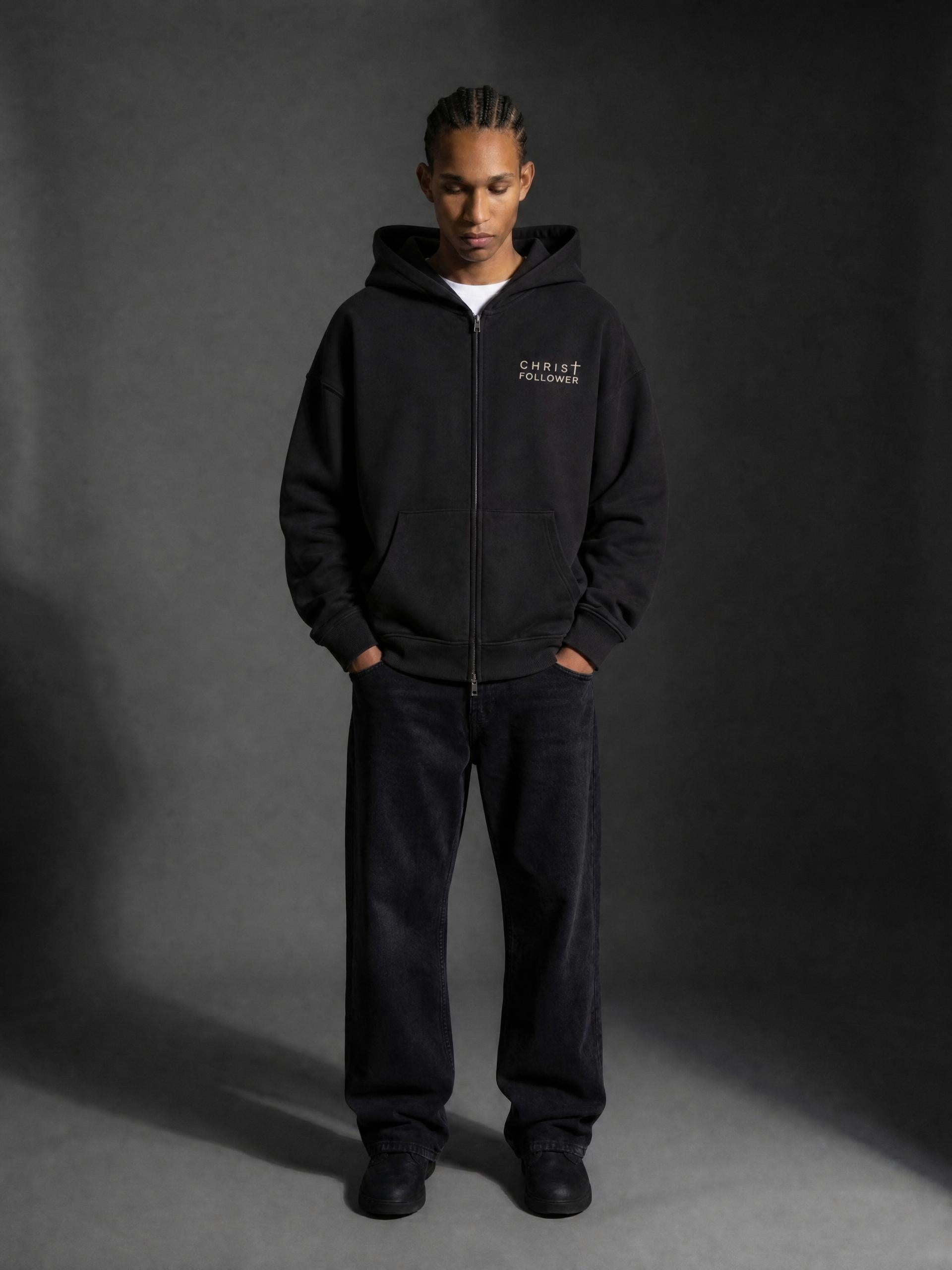 Unisex Loose Solid Full Zip Hoodie