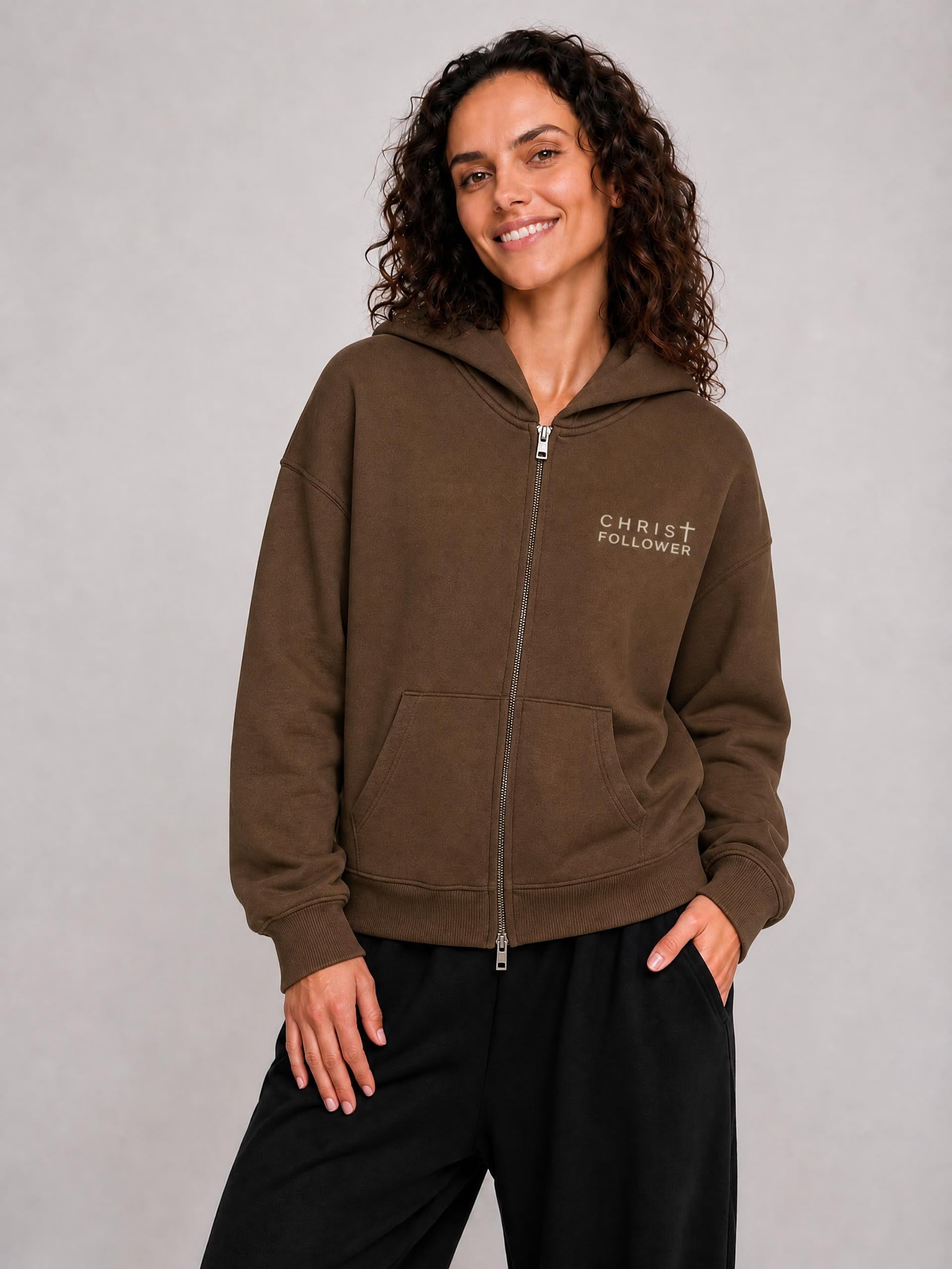 Unisex Loose Solid Full Zip Hoodie