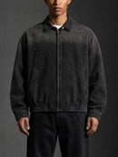 Unisex Vintage Wash Full-Zip Denim Jacket