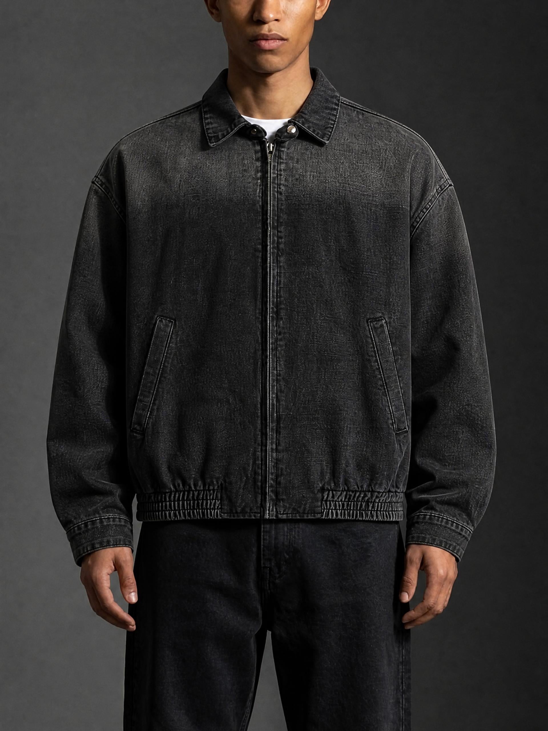 Unisex Vintage Wash Full-Zip Denim Jacket