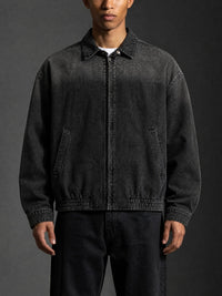 Unisex Vintage Wash Full-Zip Denim Jacket