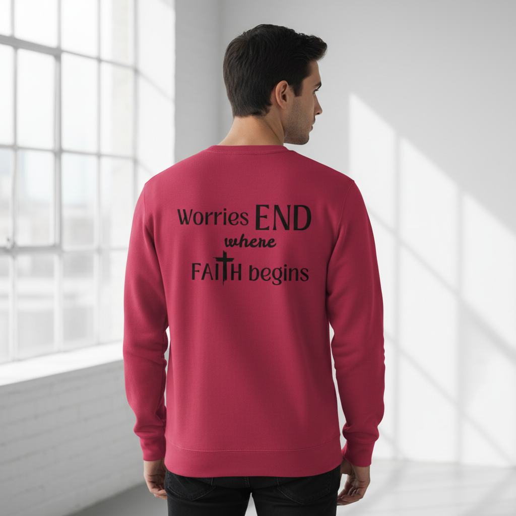 Male model - back view with Worries END where FAITH begins