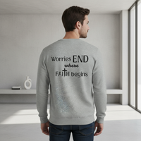 Male model - back view with Worries END where FAITH begins