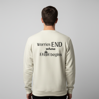 Male model - back view with Worries END where FAITH begins