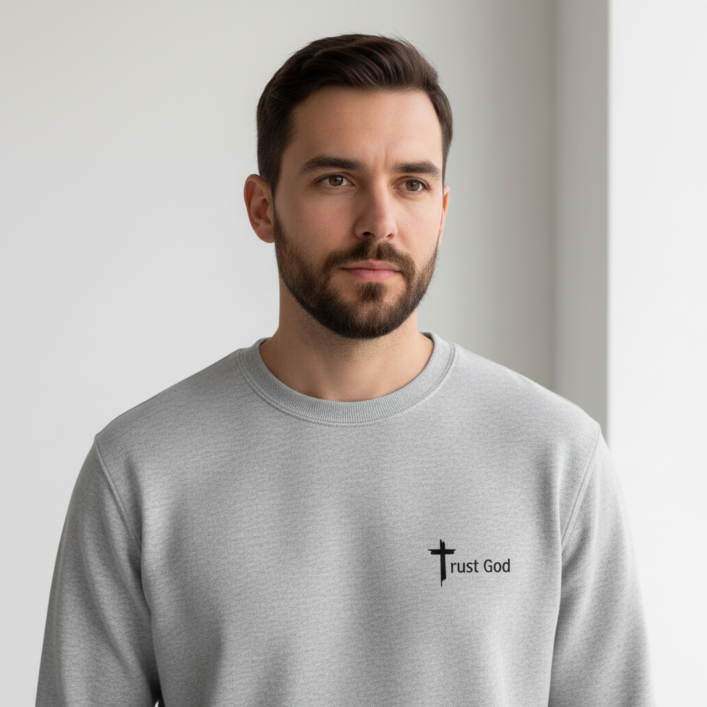Male model - close-up front view with Trust God design