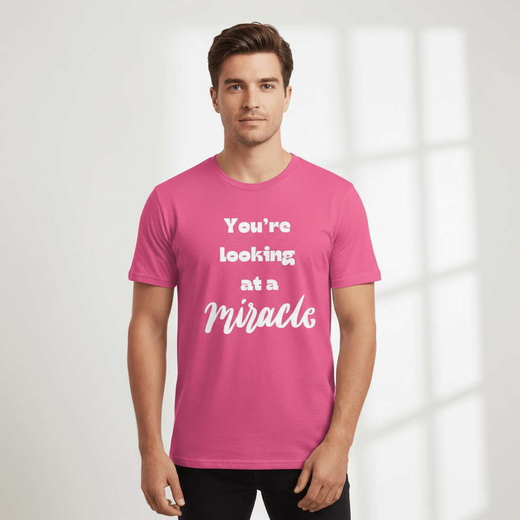 Male model in pink miracle shirt - no crown