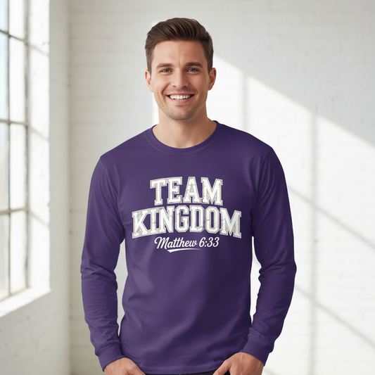Male model wearing Team Kingdom shirt