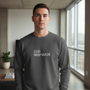 Male wearing GOD SELF-MADE charcoal crewneck