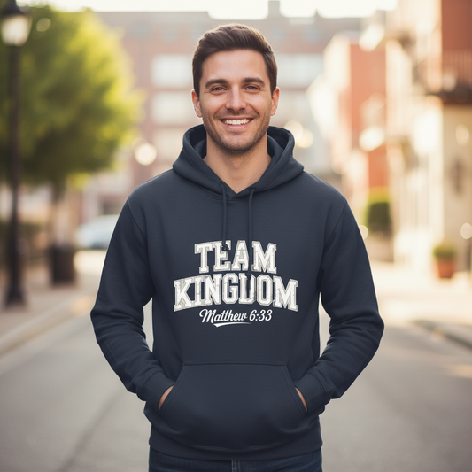 Male wearing Team Kingdom hoodie mockup