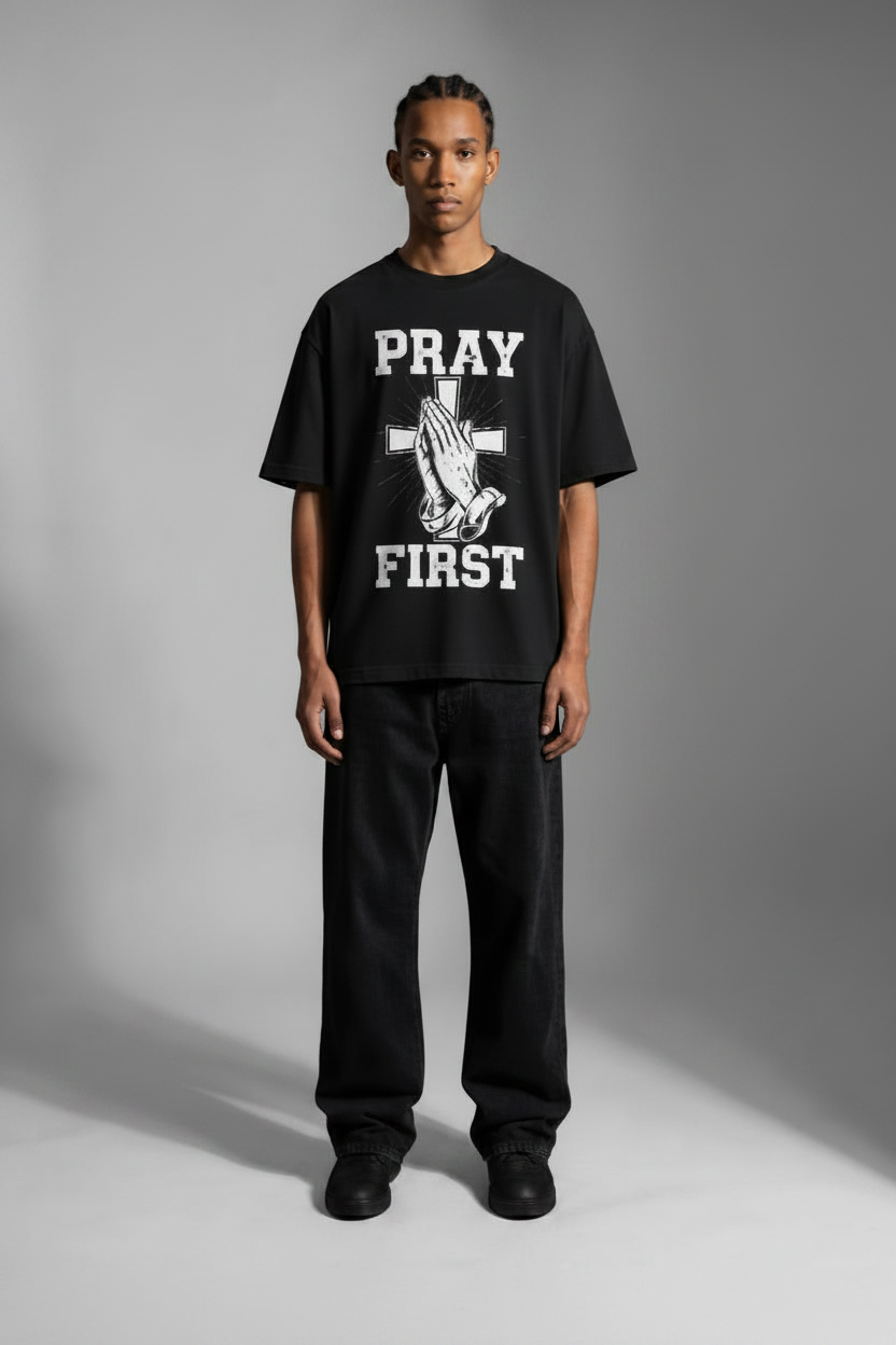 Pray First Black Tee