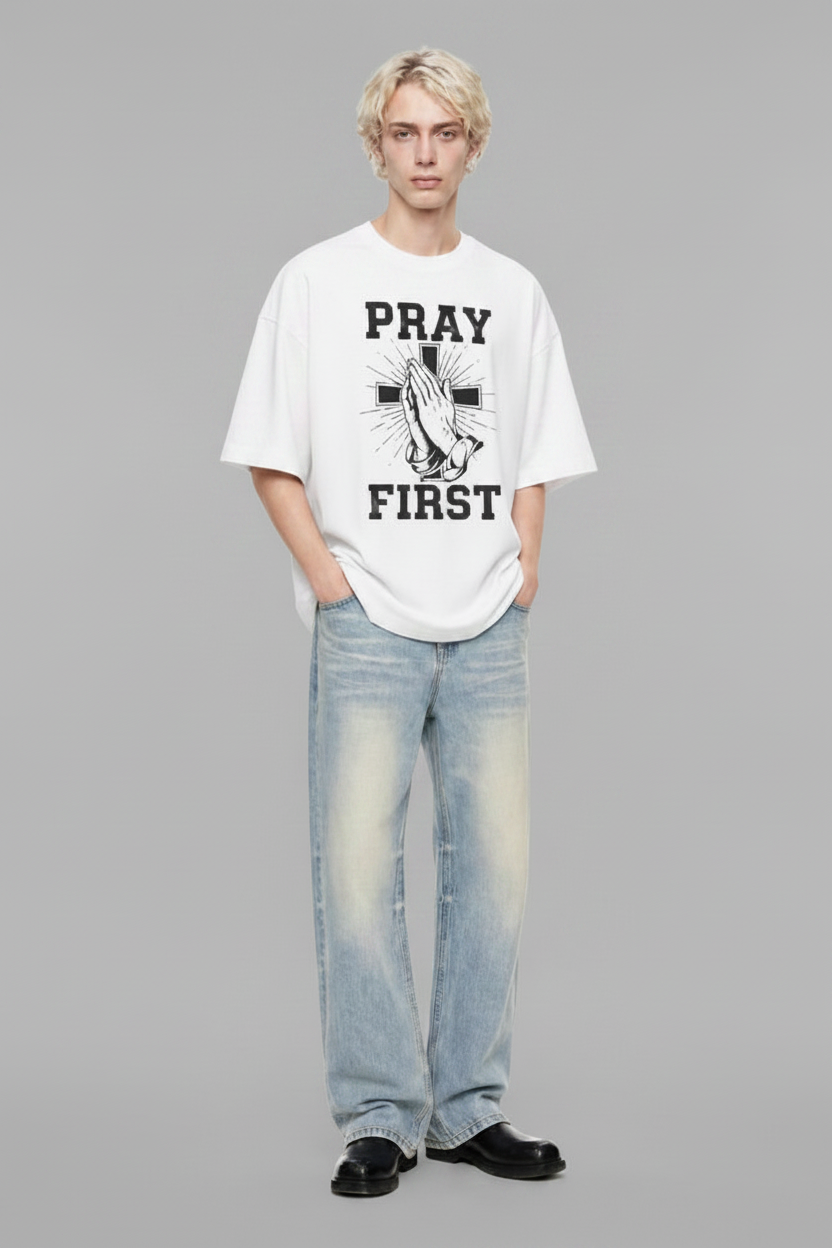 Pray First - Darker Light Gray