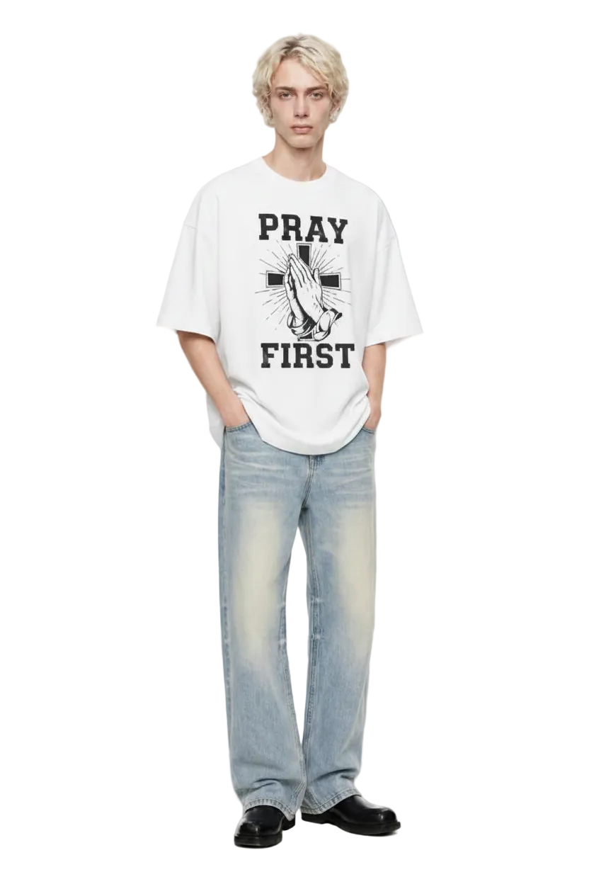 Pray First White Tee