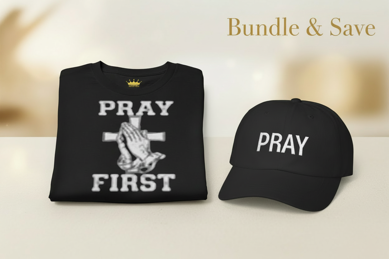 Pray First Tee + Pray Cap Bundle - Black on White